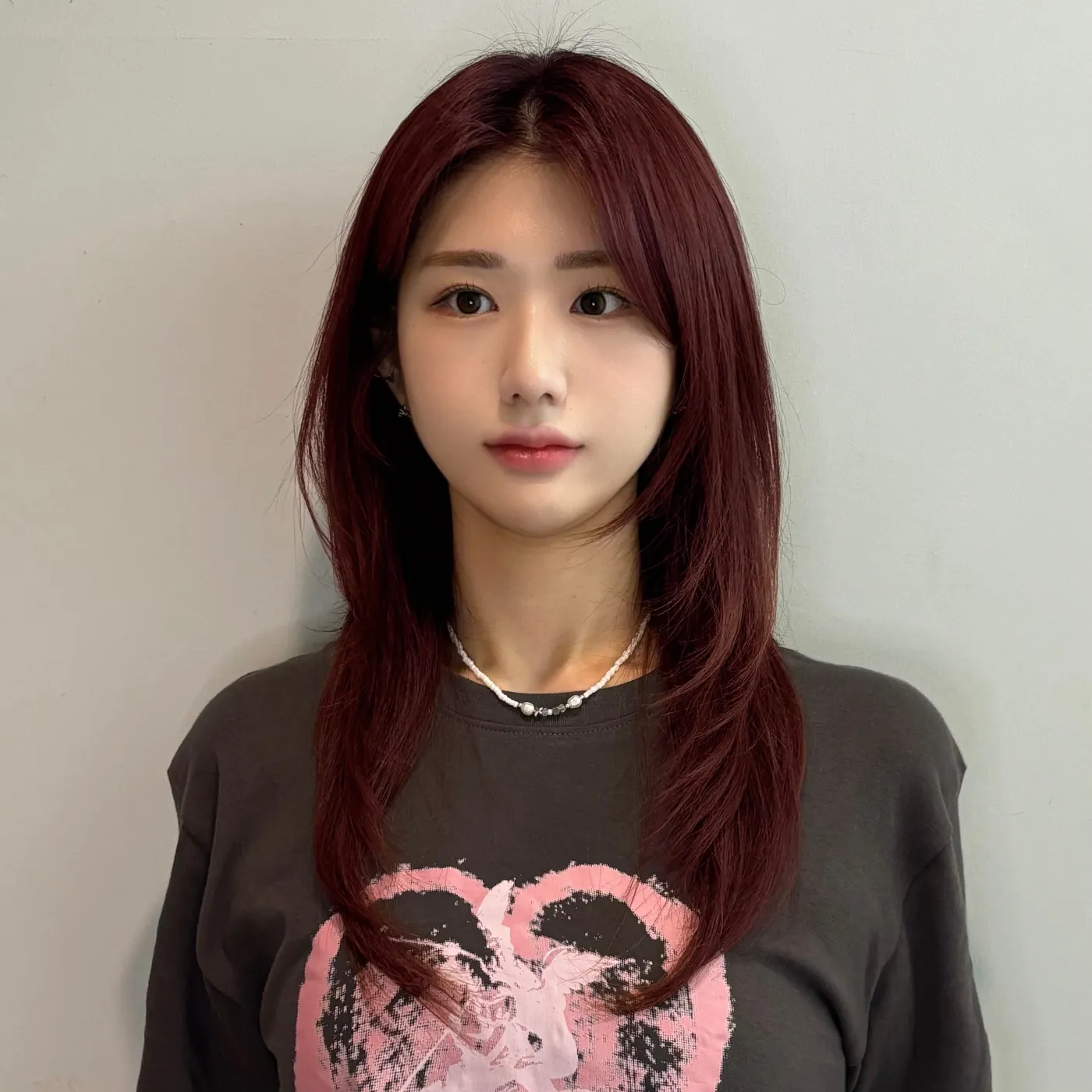 Burgundy red colour on long layers · RARIEN Gangnam
